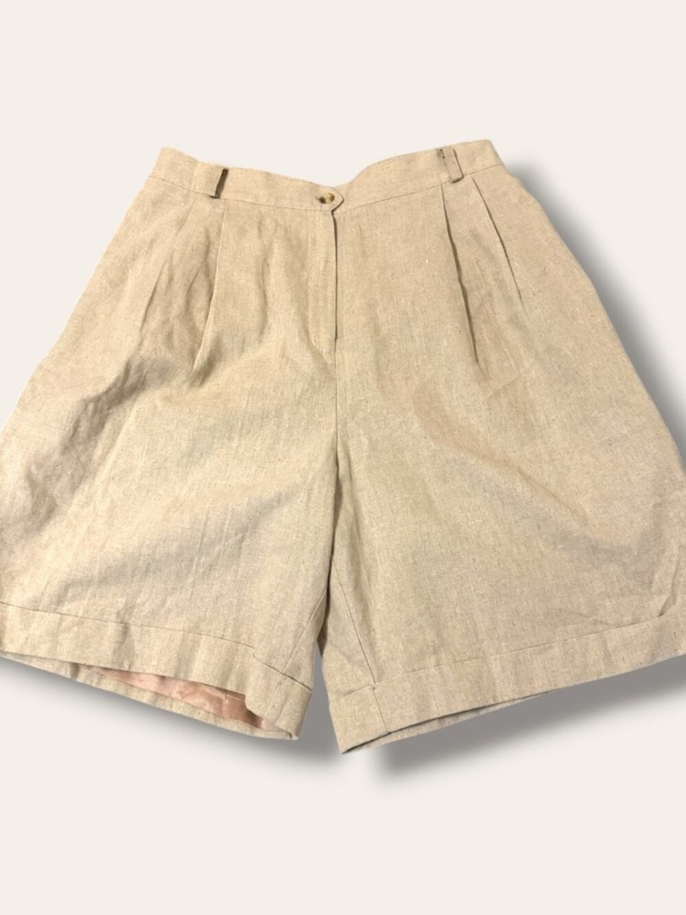 Coldwater Creek Shorts Womens 14 Linen Blend Pleated High Rise Lined Tan Summer